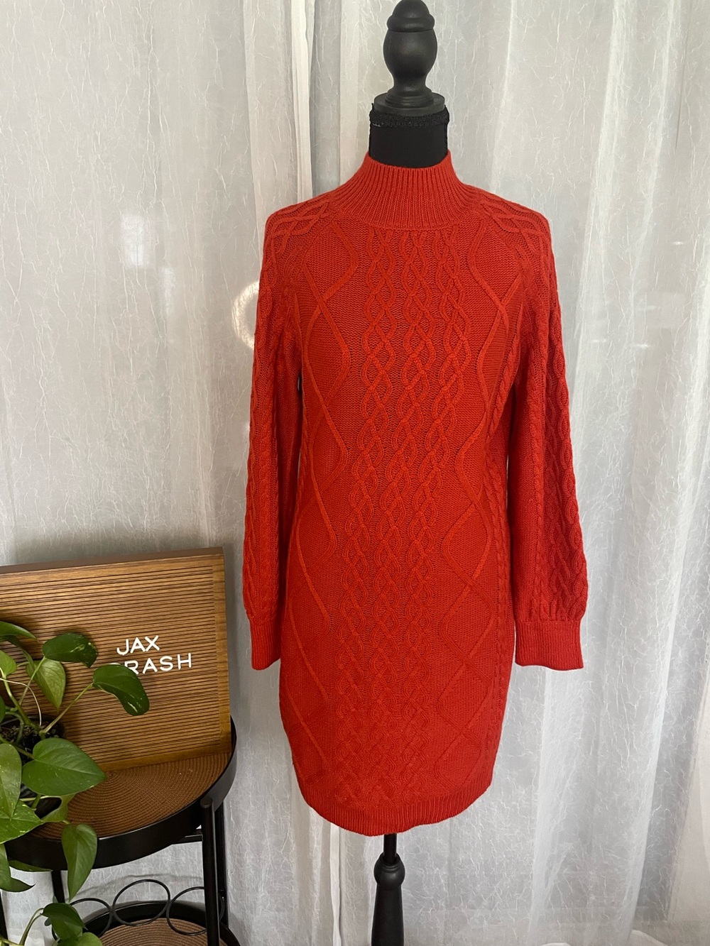 Almost Famous Red Cable-Knit Mock Neck Sweater Dress
